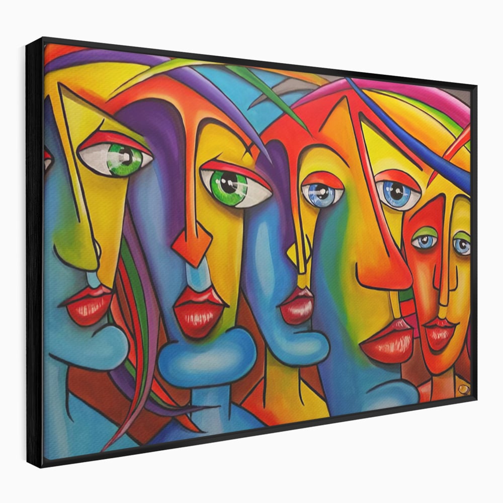 Tablou canvas cu tablou canvas cu fete abstracte colorate, in rama de aluminiu negru